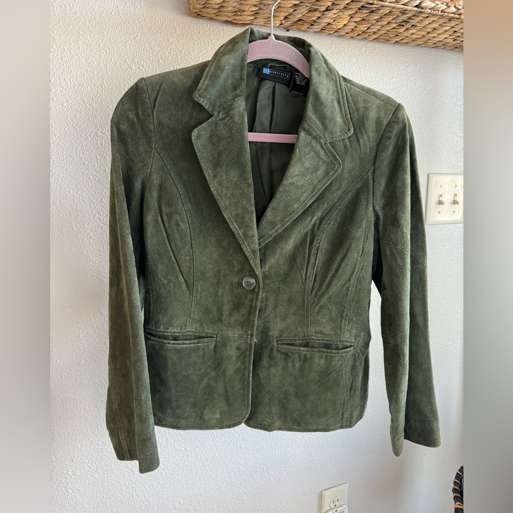 Retro Genuine Leather Olive Green Blazer by Relativity. Size MP